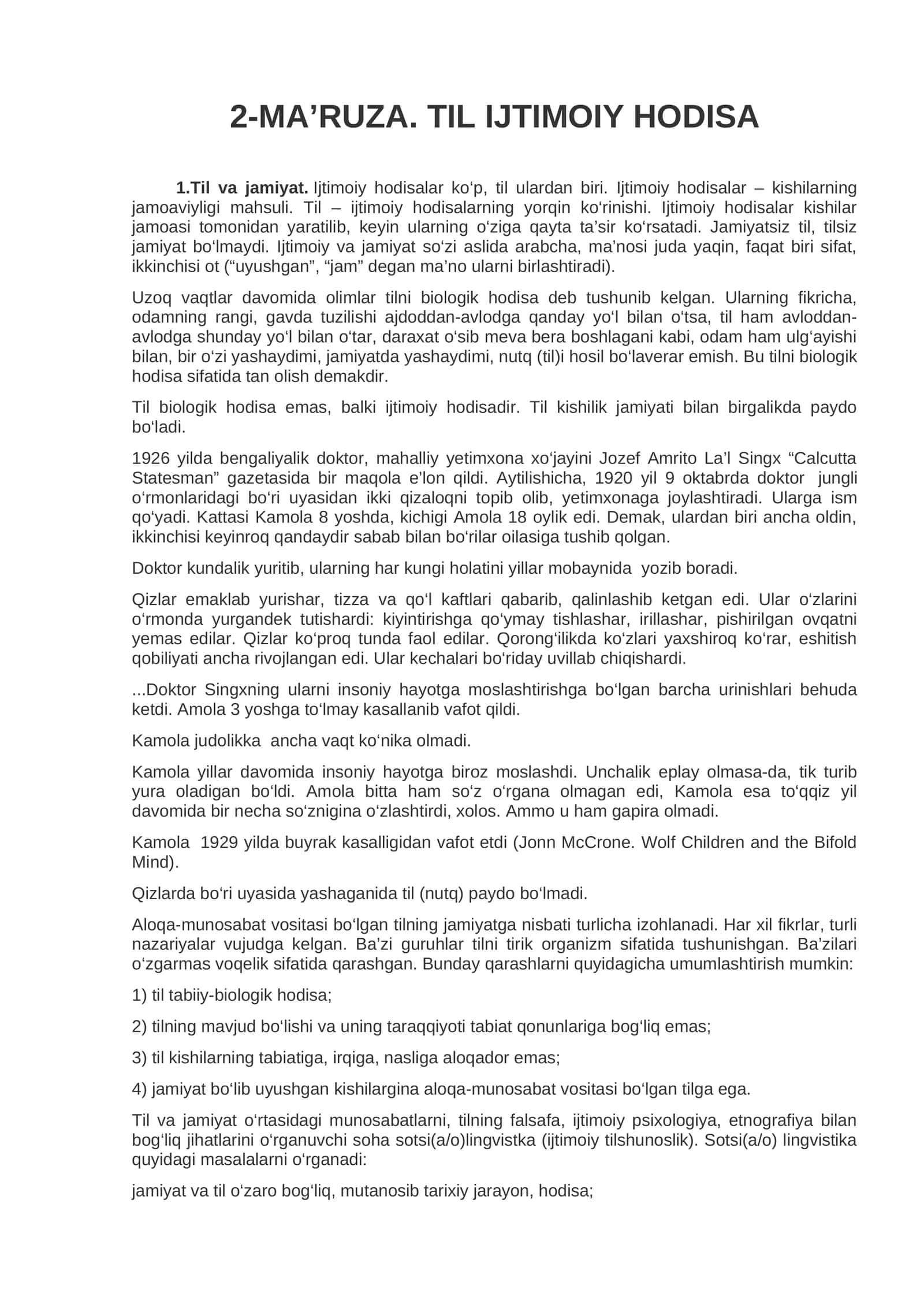 2-MA’RUZA. TIL IJTIMOIY HODISA