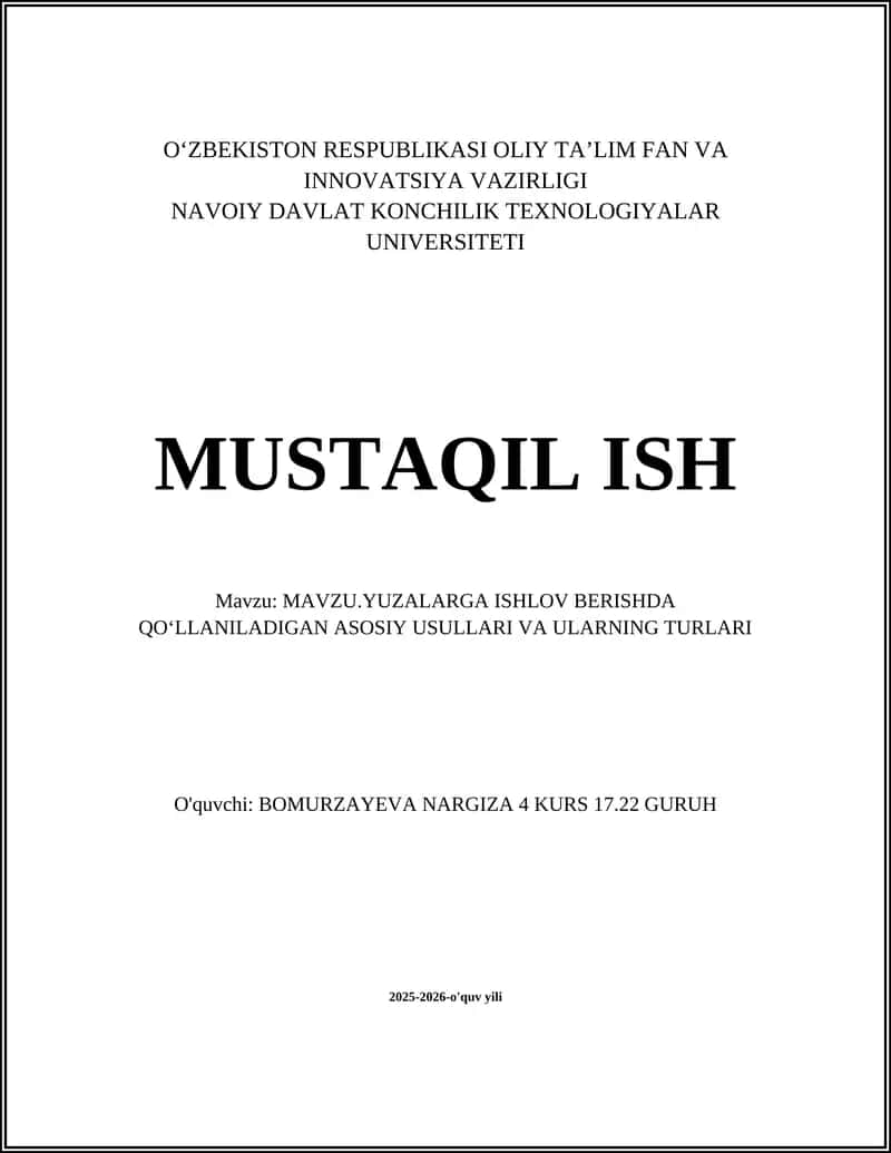Mexanik Ishlov Berish Usullari