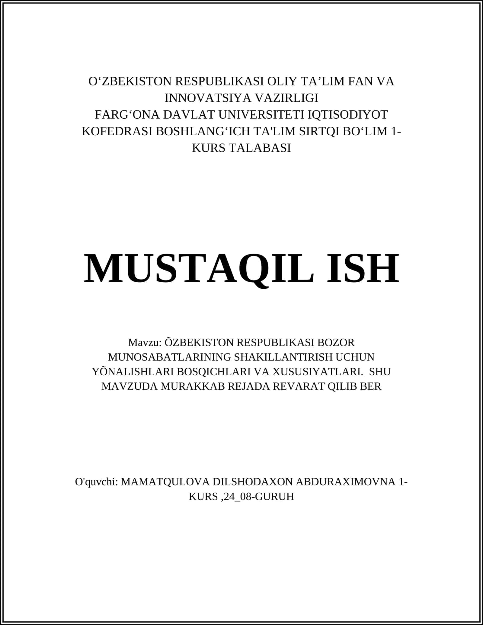 Bozor iqtisodiyoti tushunchasi