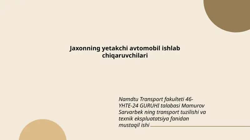 Jaxonning yetakchi avtomobil ishlab chiqaruvchilari