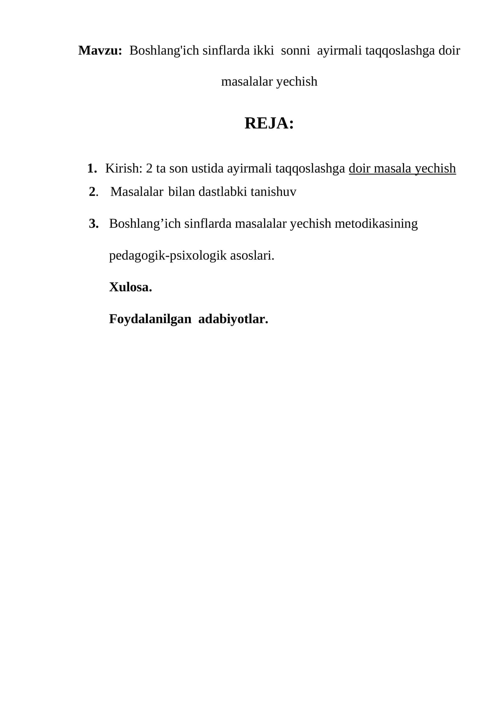 Boshlang'ich sinflarda ikki sonni ayirmali taqqoslashga doir masalalar yechish