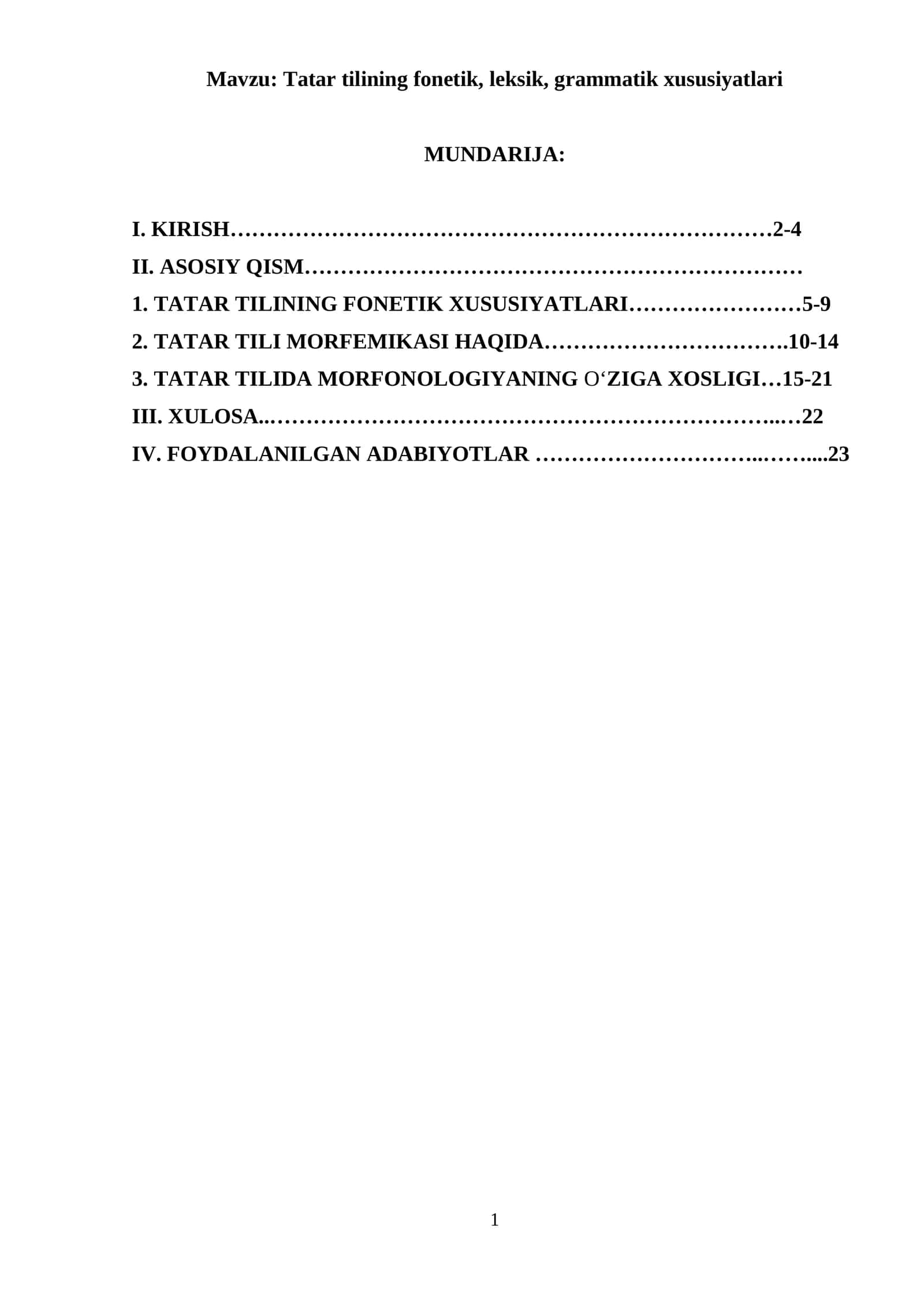 Tatar tilining fonetik, leksik, grammatik xususiyatlari