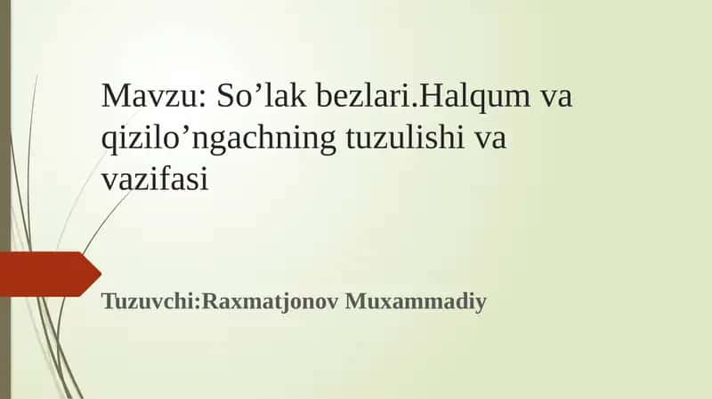 So’lak bezlari.Halqum va qizilo’ngachning tuzulishi va vazifasi