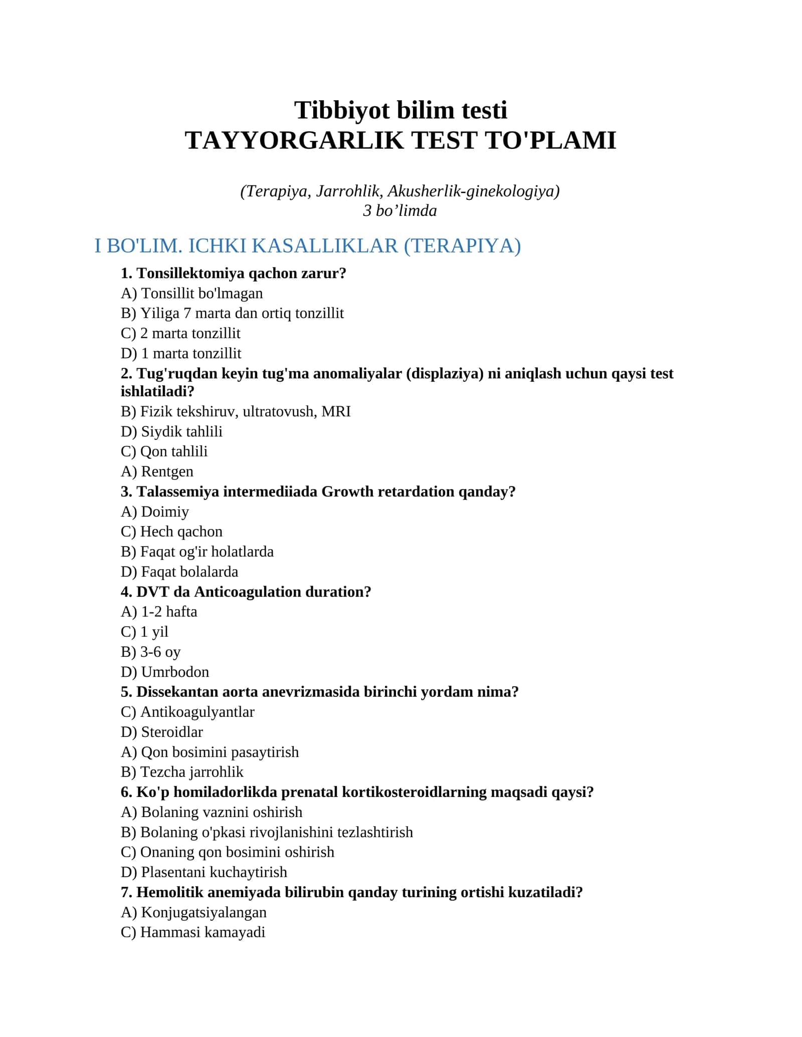 Tibbiyot bilim testi