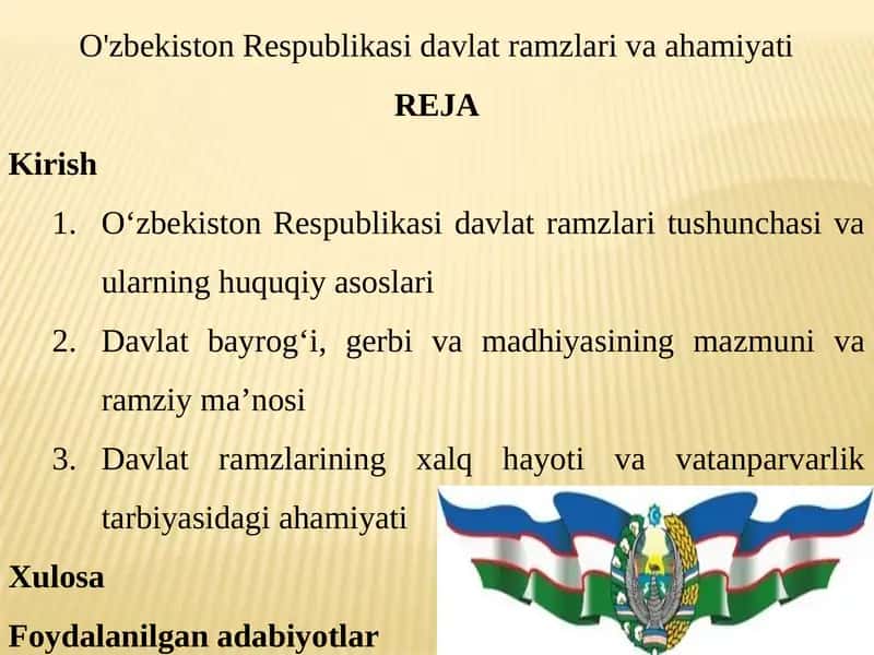 O'zbekiston Respublikasi Davlat Ramzlari va Ahamiyati