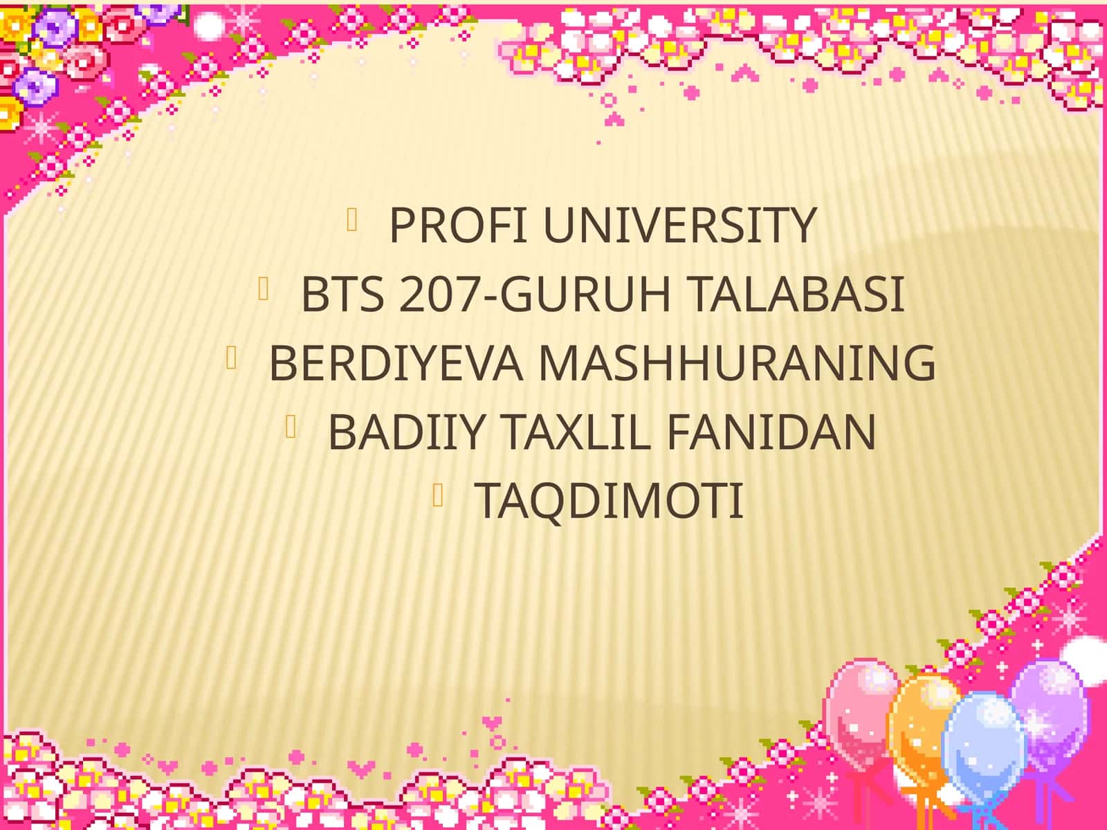 BADIIY TAXLIL FANIDAN TAQDIMOTI