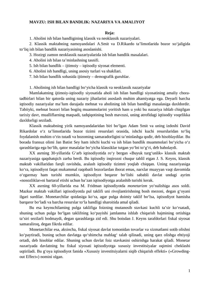 ISH BILAN BANDLIK: NAZARIYA VA AMALIYOT