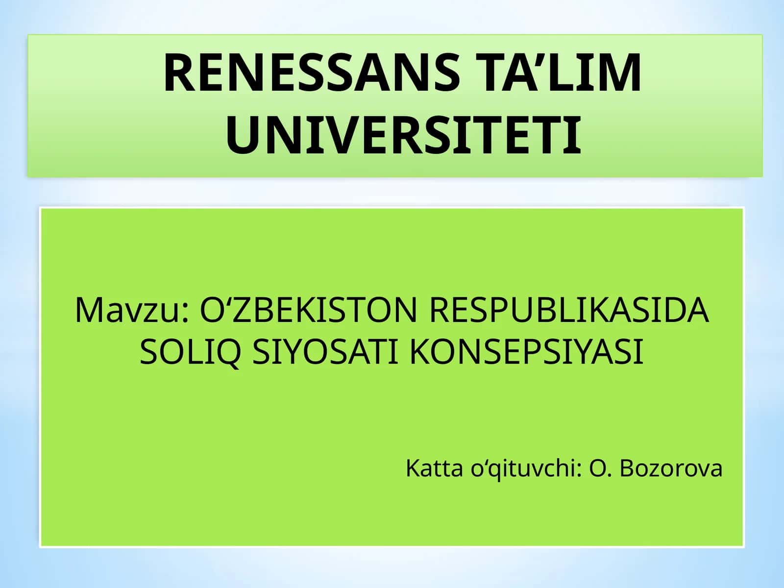 O‘ZBEKISTON RESPUBLIKASIDA SOLIQ SIYOSATI KONSEPSIYASI