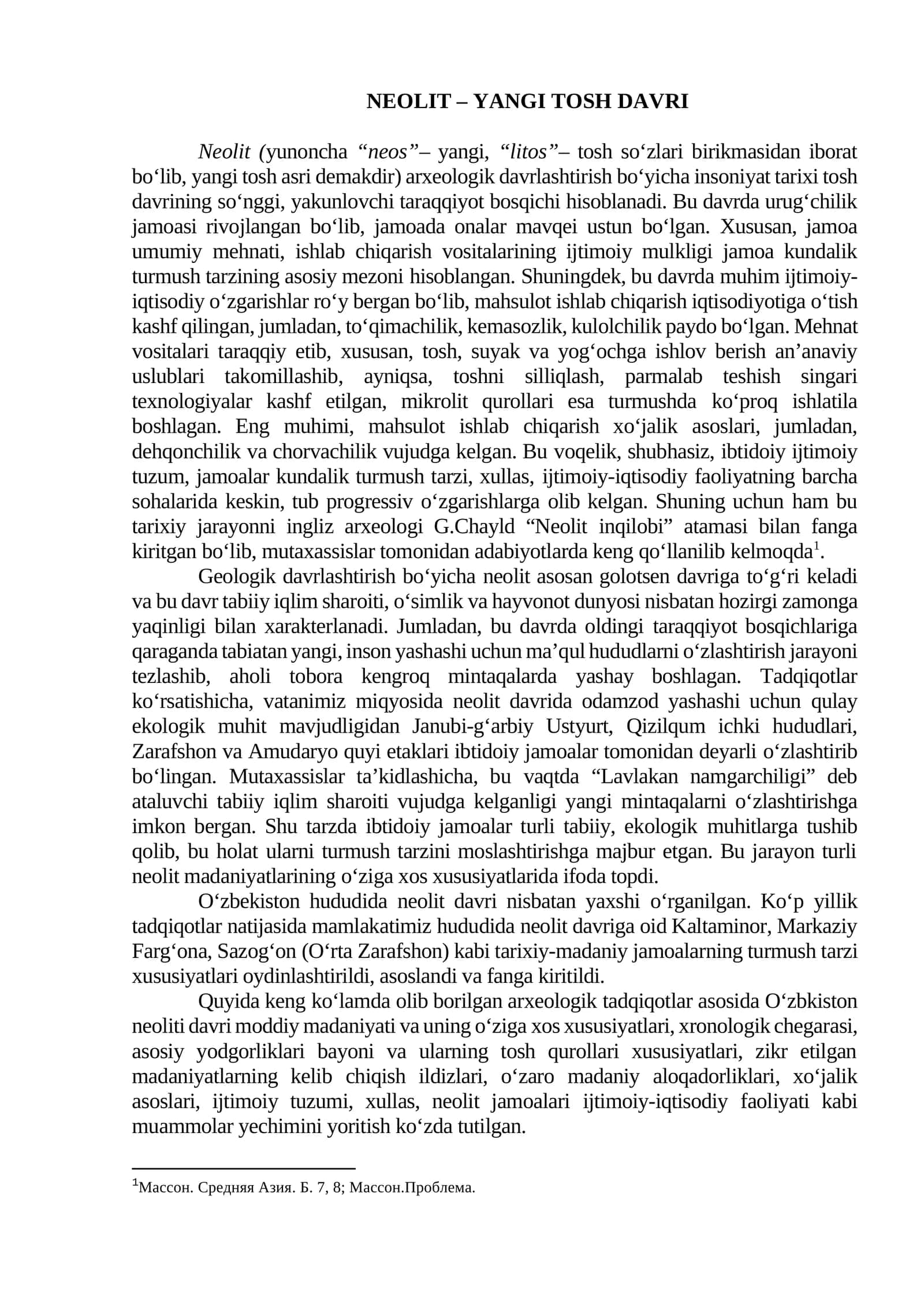 NEOLIT – YANGI TOSH DAVRI