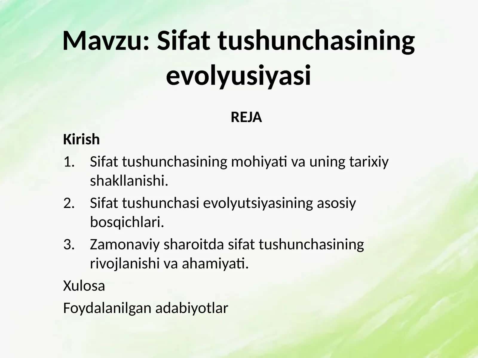Sifat tushunchasining evolyusiyasi