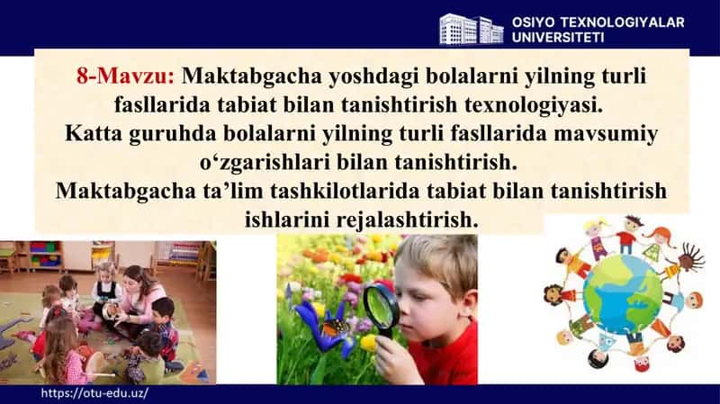 Mаktаbgаchа yoshdаgi bolаlаrni yilning turli fаsllаridа tаbiаt bilаn tаnishtirish texnologiyasi