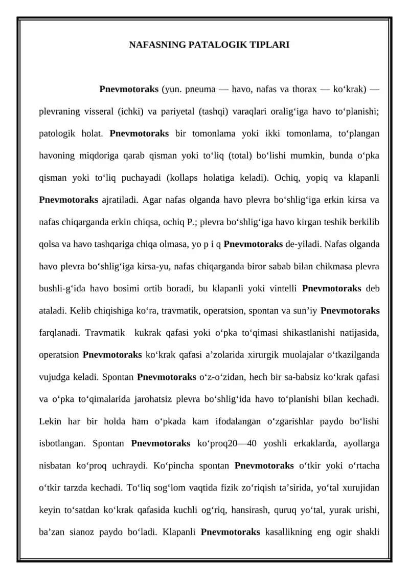 NAFASNING PATALOGIK TIPLARI