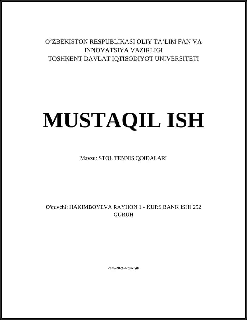 STOL TENNIS QOIDALARI