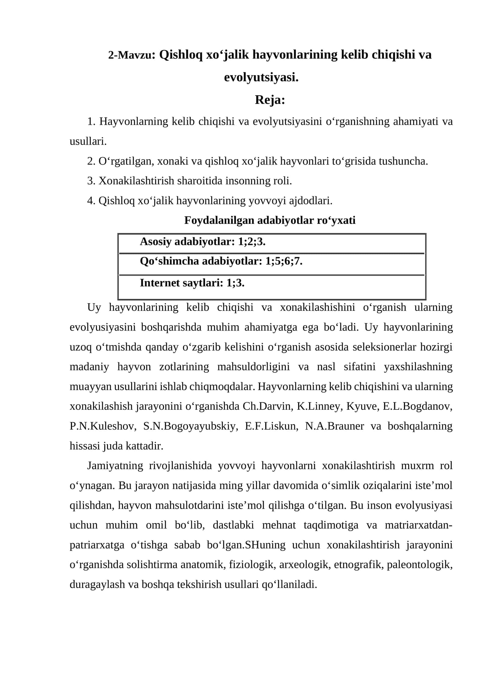 Qishloq xo‘jalik hayvonlarining kelib chiqishi va evolyutsiyasi