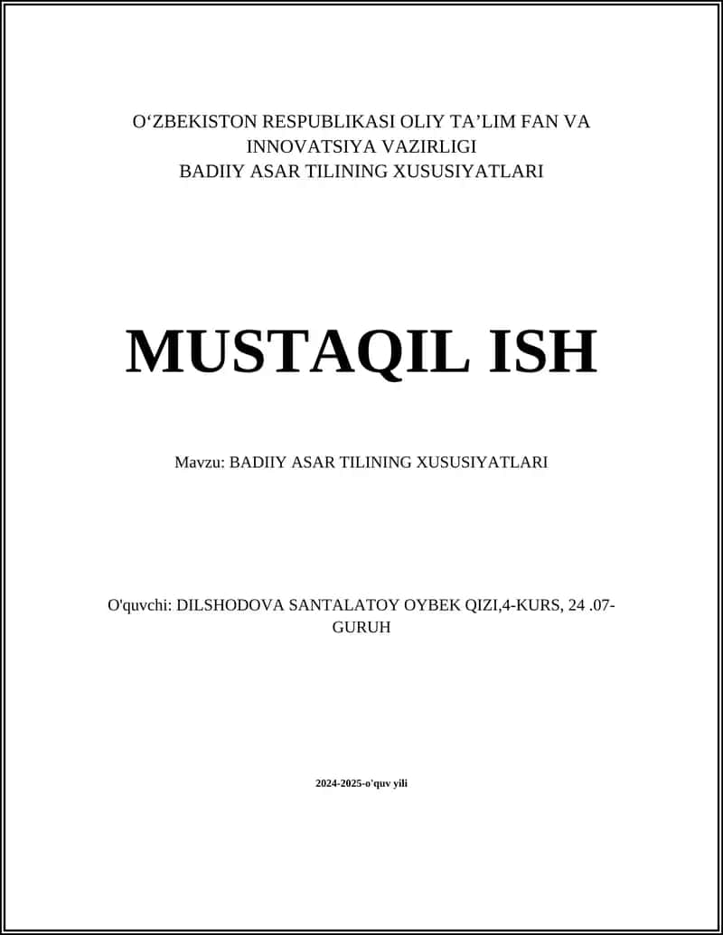 BADIIY ASAR TILINING XUSUSIYATLARI