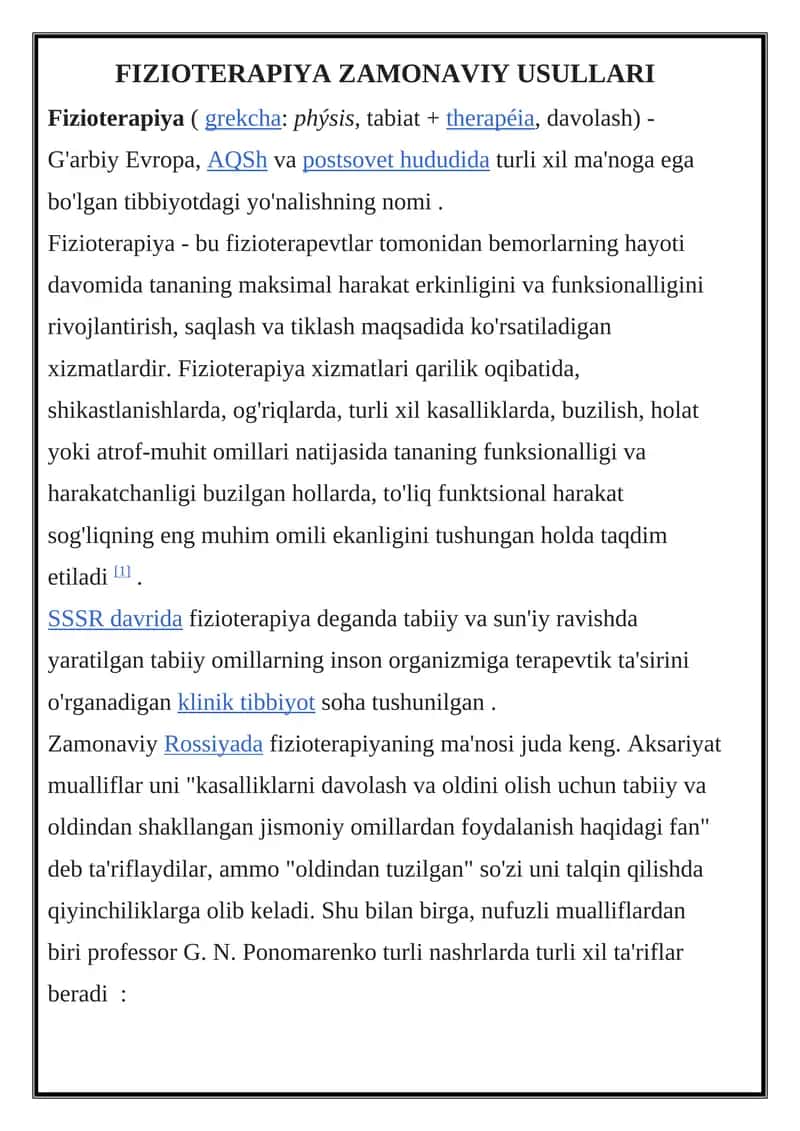 FIZIOTERAPIYA ZAMONAVIY USULLARI