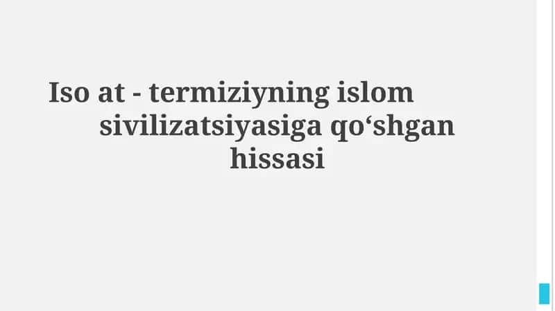 Imom Termiziyning hayoti va asarlari