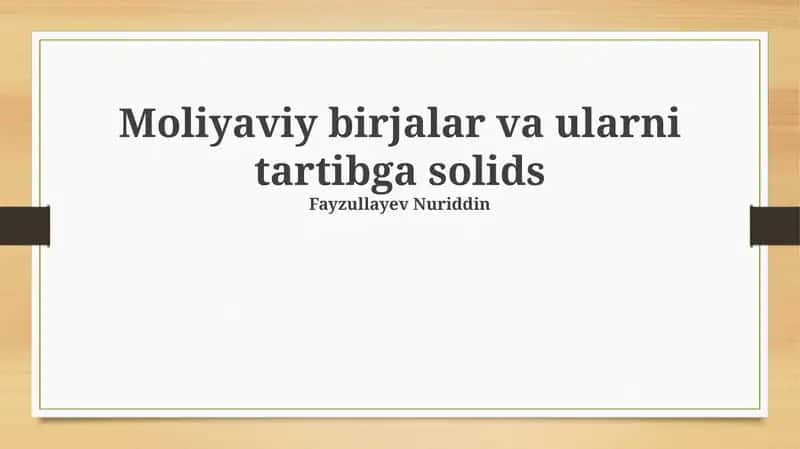 Moliyaviy birjalar va ularni tartibga solids