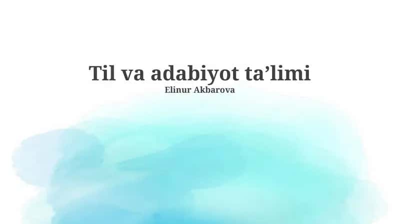 Til va adabiyot ta’limi