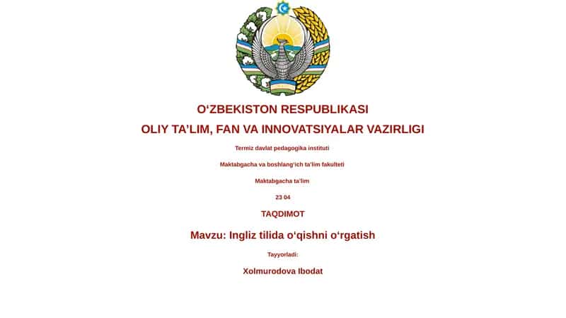 Ingliz tilida o‘qishni o‘rgatish
