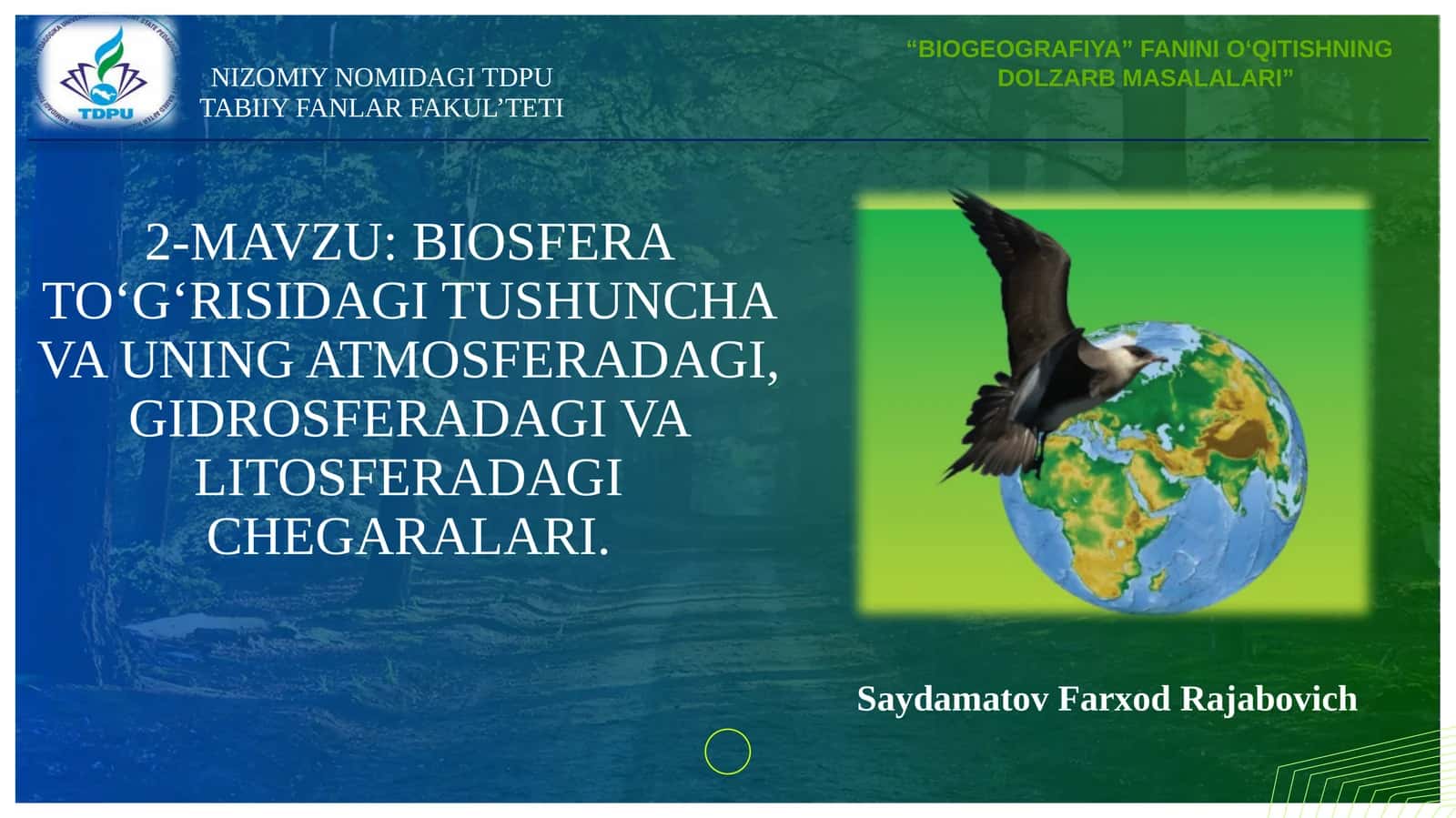 Biosfera to‘g‘risidagi tushuncha va uning atmosferadagi, gidrosferadagi va litosferadagi chegaralari