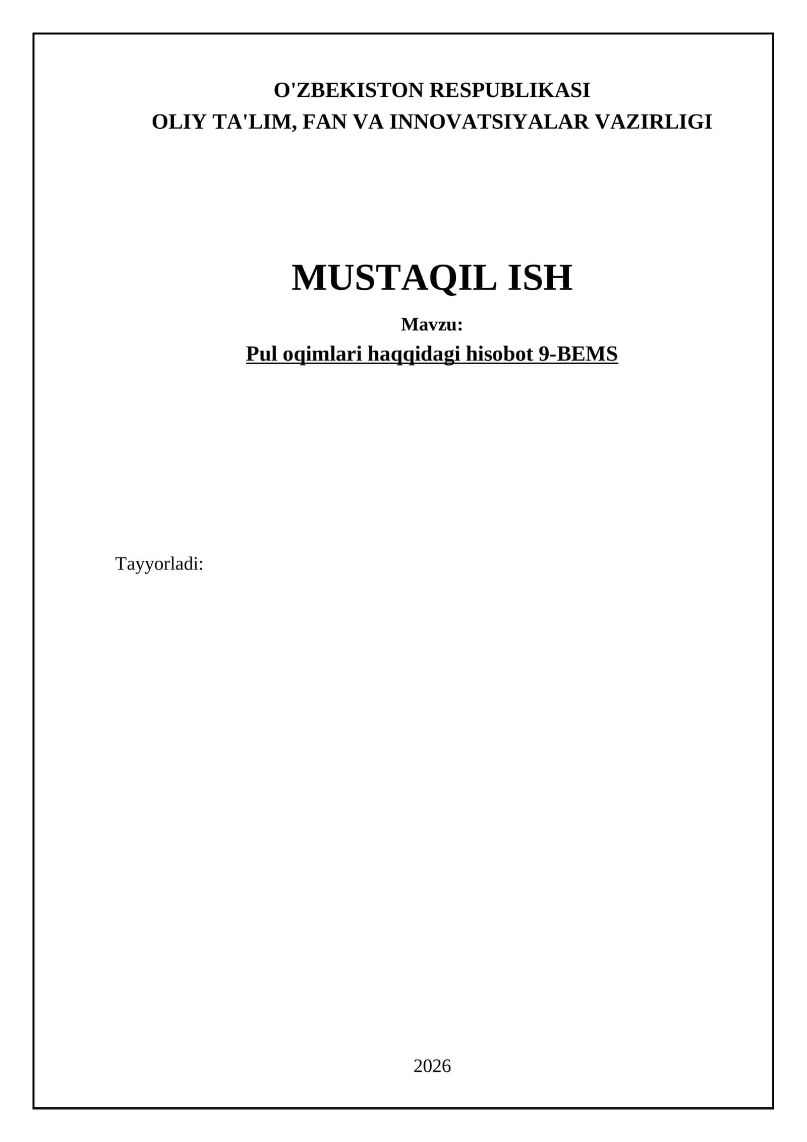 Pul oqimlari haqqidagi hisobot 9-BEMS