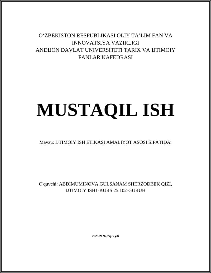 IJTIMOIY ISH ETIKASI AMALIYOT ASOSI SIFATIDA
