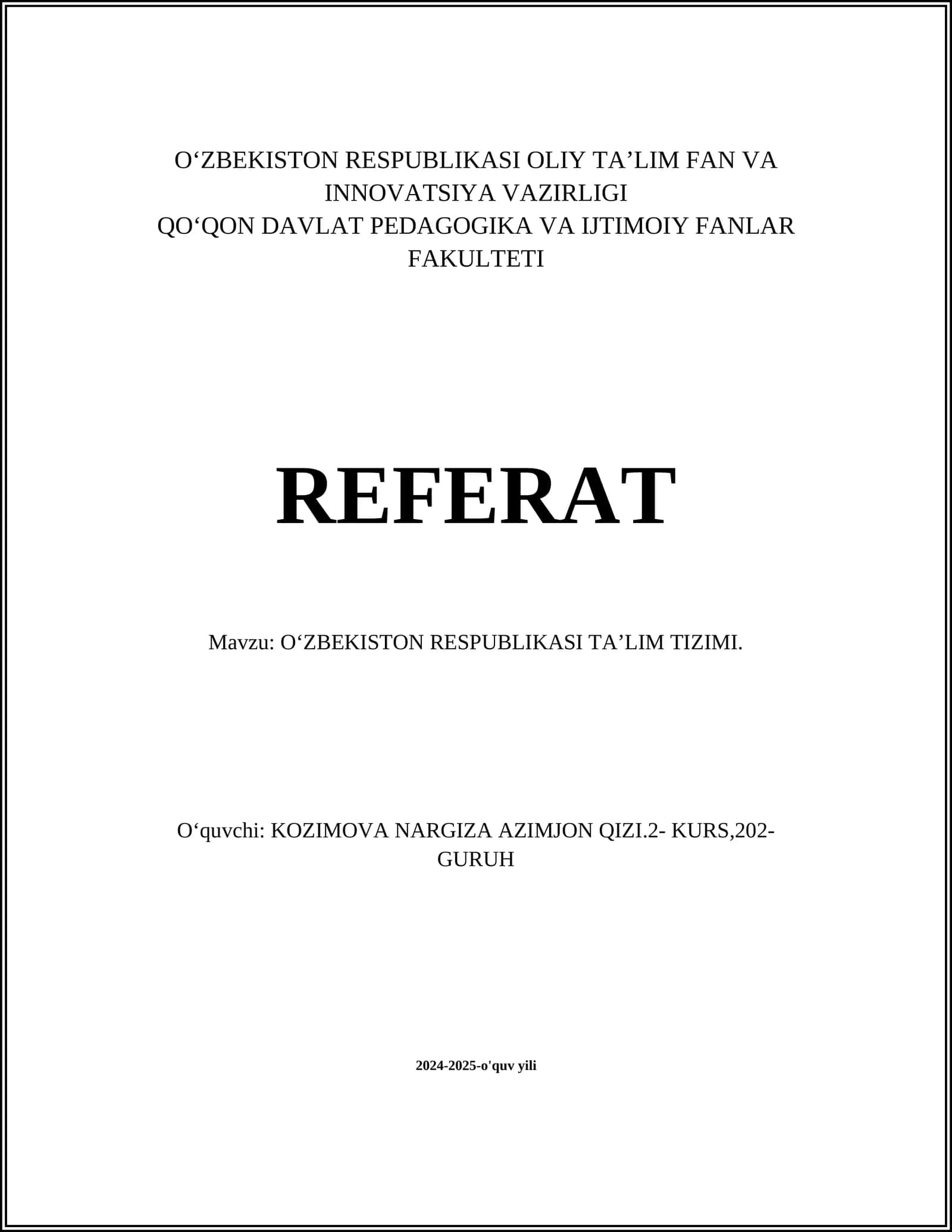 OʻZBEKISTON RESPUBLIKASI TAʼLIM TIZIMI