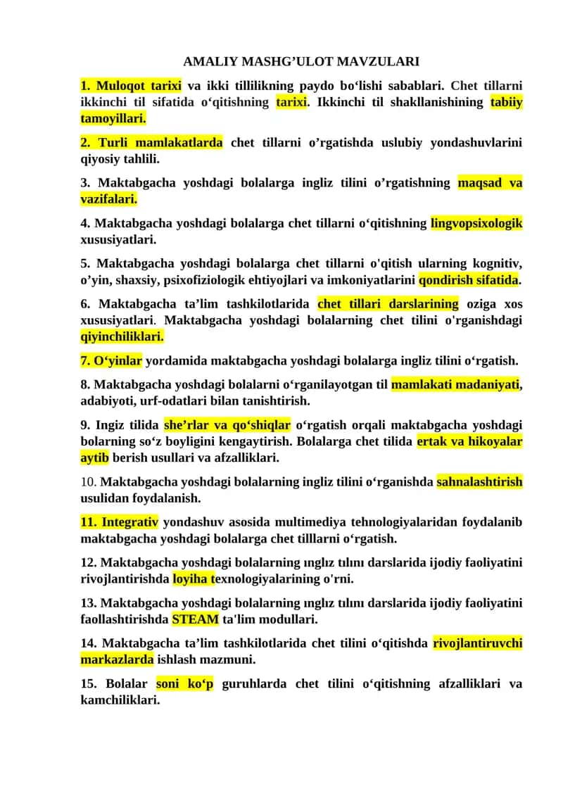 Maktabgacha Yoshlar Uchun Chet Tillarini O'rgatish