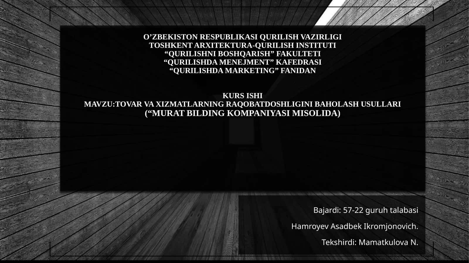 TOVAR VA XIZMATLARNING RAQOBATDOSHLIGINI BAHOLASH USULLARI