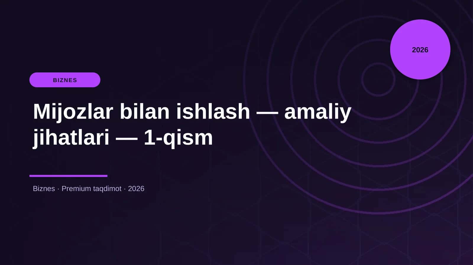 Mijozlar bilan ishlash — amaliy jihatlari — 1-qism