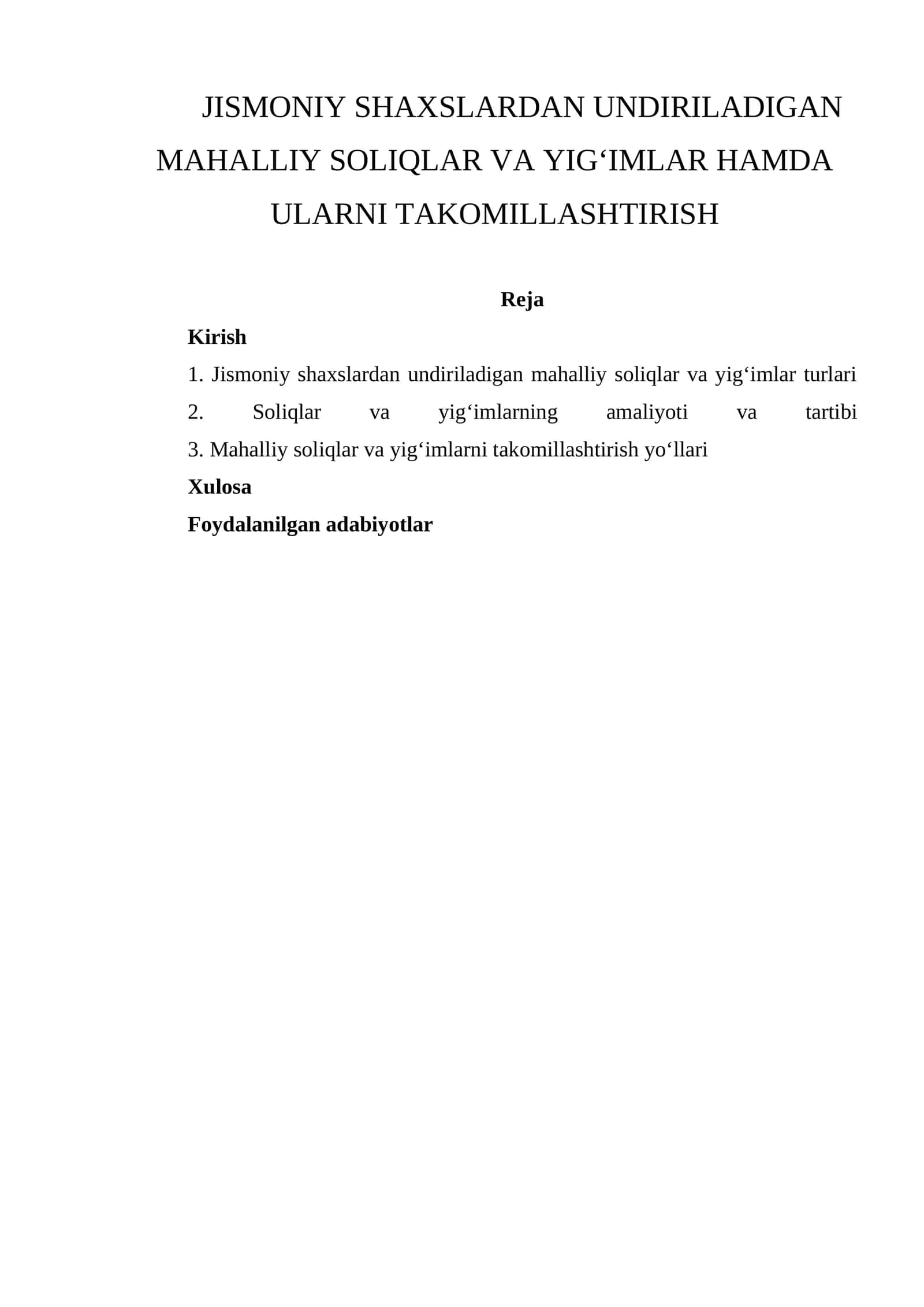 Mahalliy Soliqlar va Yig‘imlar