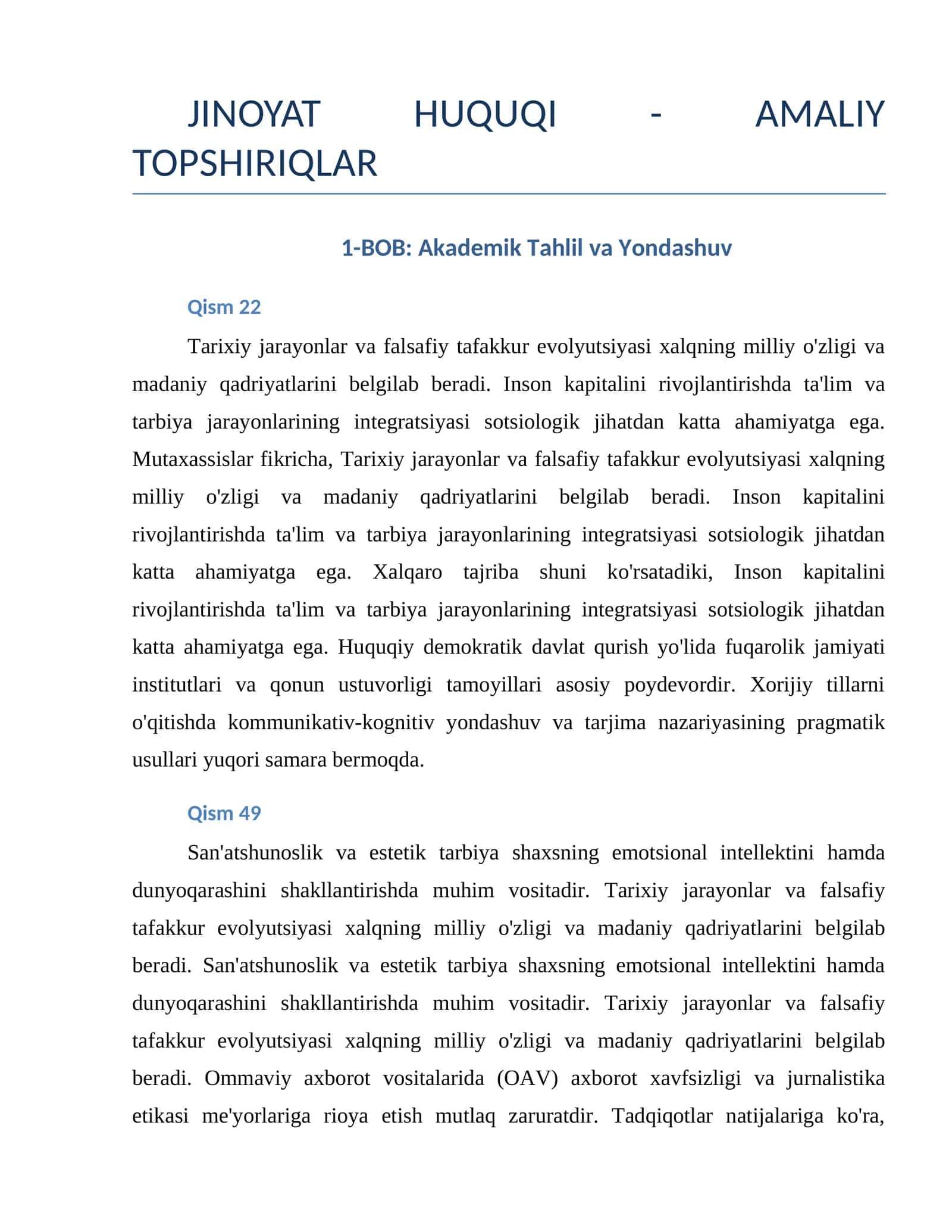 JINOYAT HUQUQI - AMALIY TOPSHIRIQLAR
