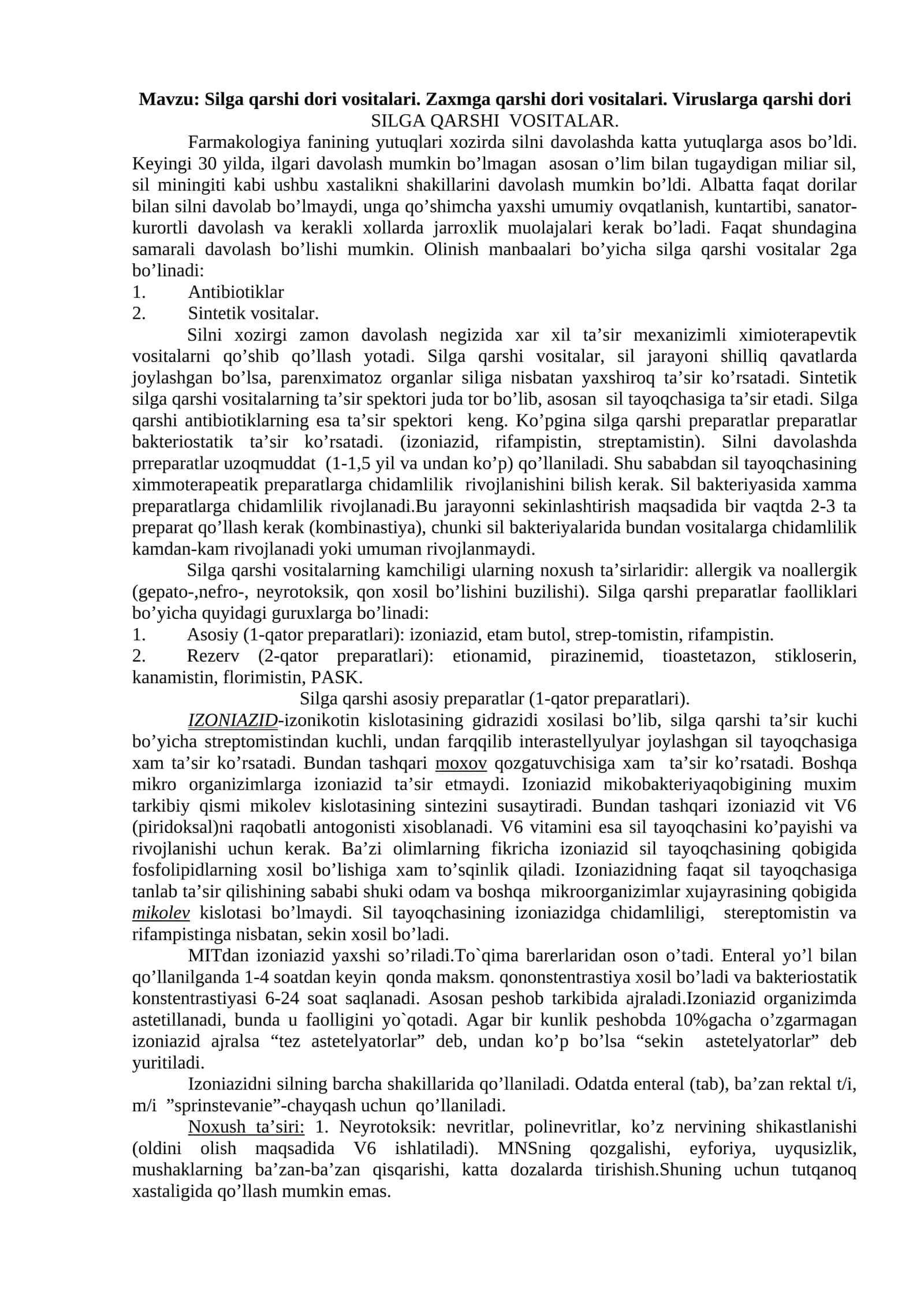 Sil va zaxmga qarshi dori vositalari