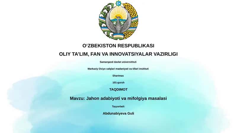 Jahon adabiyoti va mifolgiya masalasi