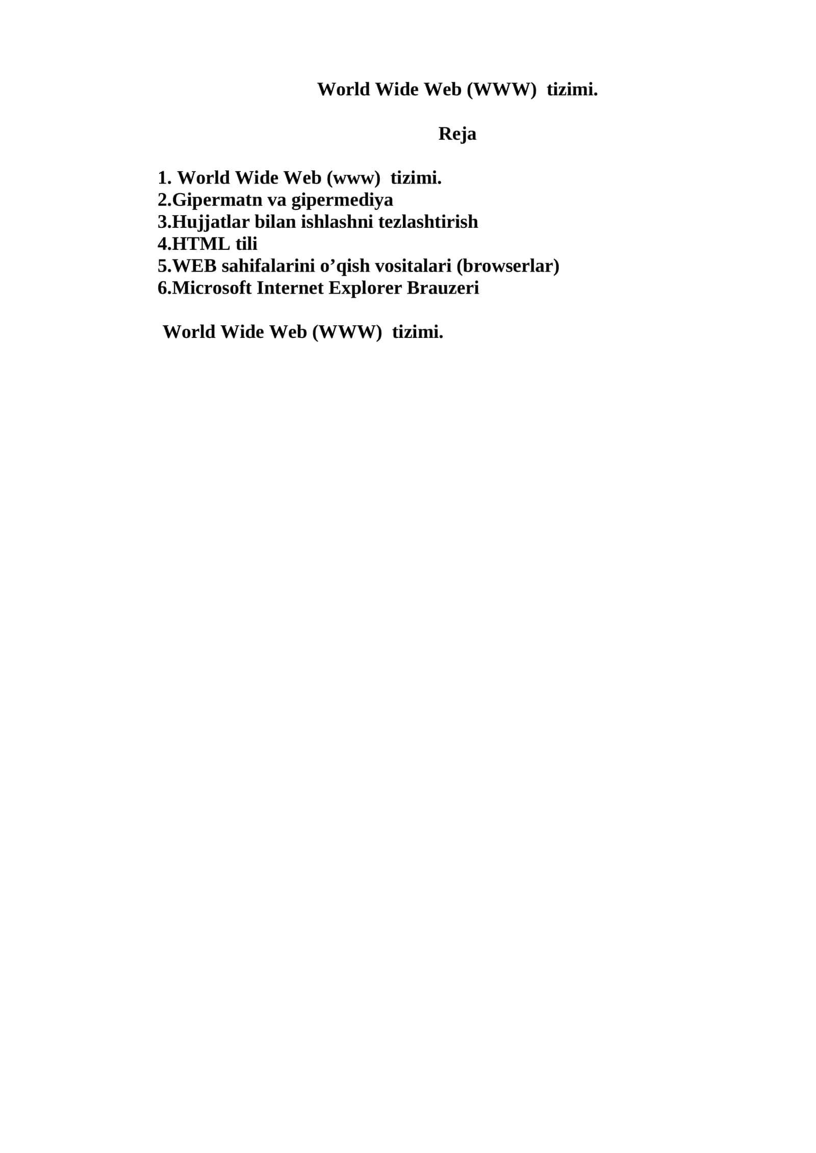World Wide Web (WWW) tizimi