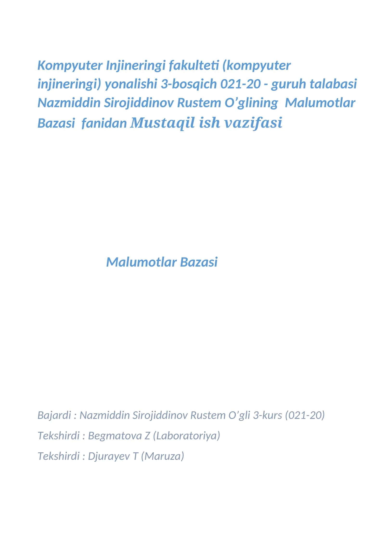 NoSQL ma`lumotlar bazasi bilan ishlash