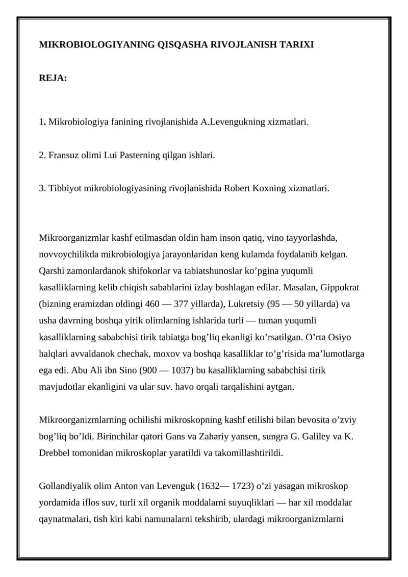 Mikrobiologiyani rivojlantirish tarixi