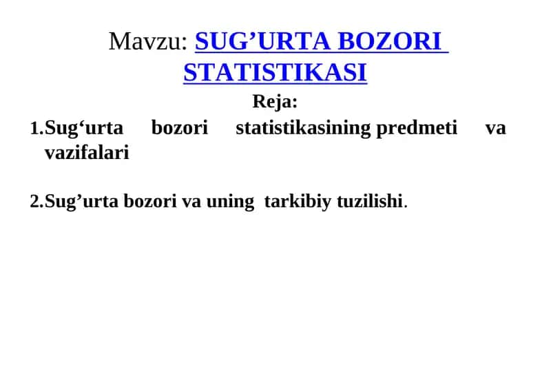 SUG’URTA BOZORI STATISTIKASI