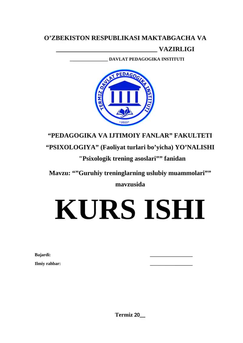Guruhiy treninglarning uslubiy muammolari