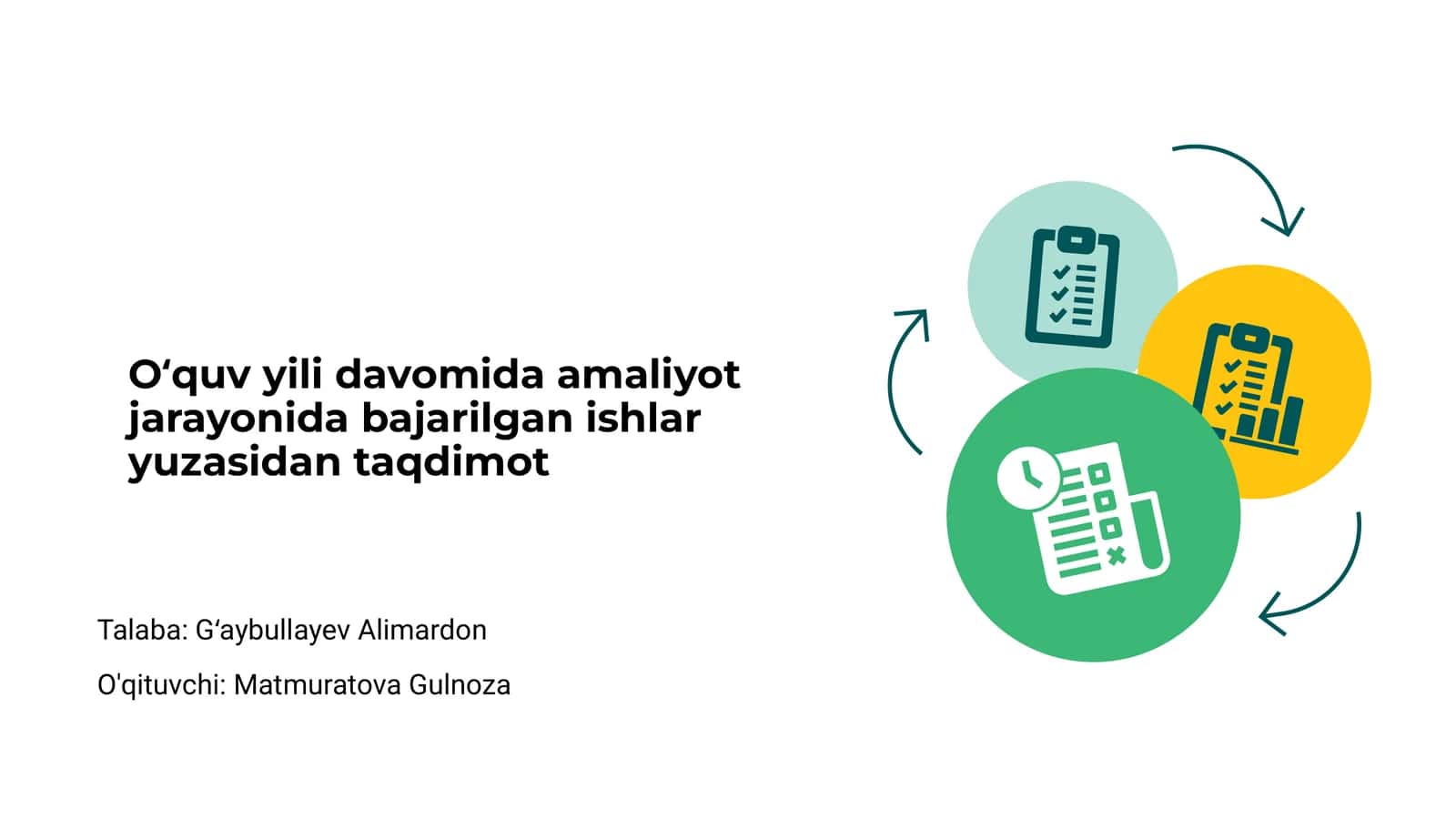 Amaliyot jarayonida bajarilgan ishlar yuzasidan taqdimot