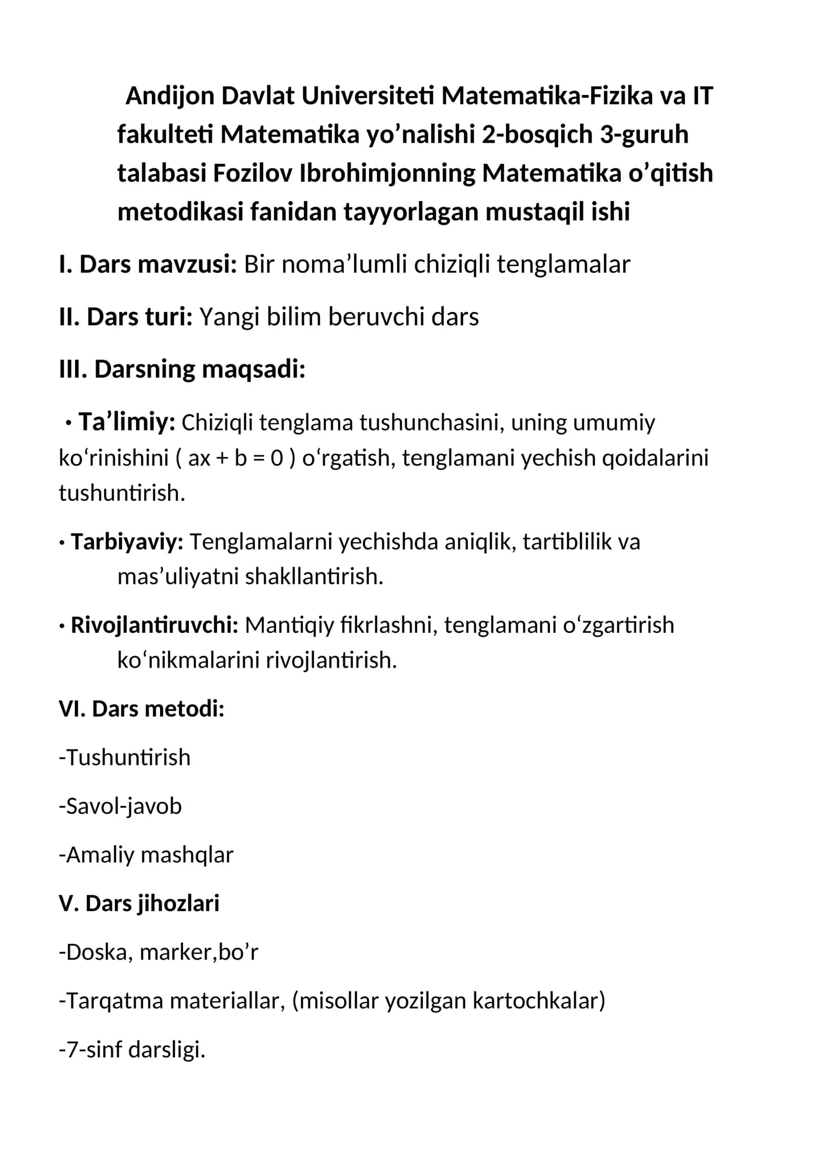 Bir noma’lumli chiziqli tenglamalar