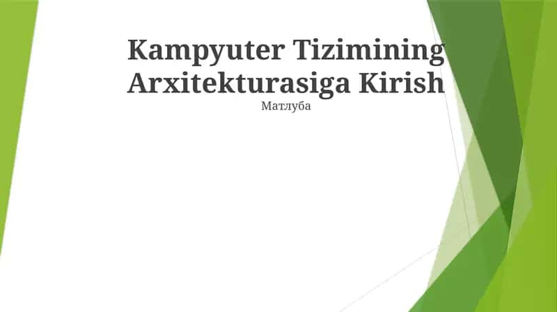 Kampyuter Tizimining Arxitekturasiga Kirish