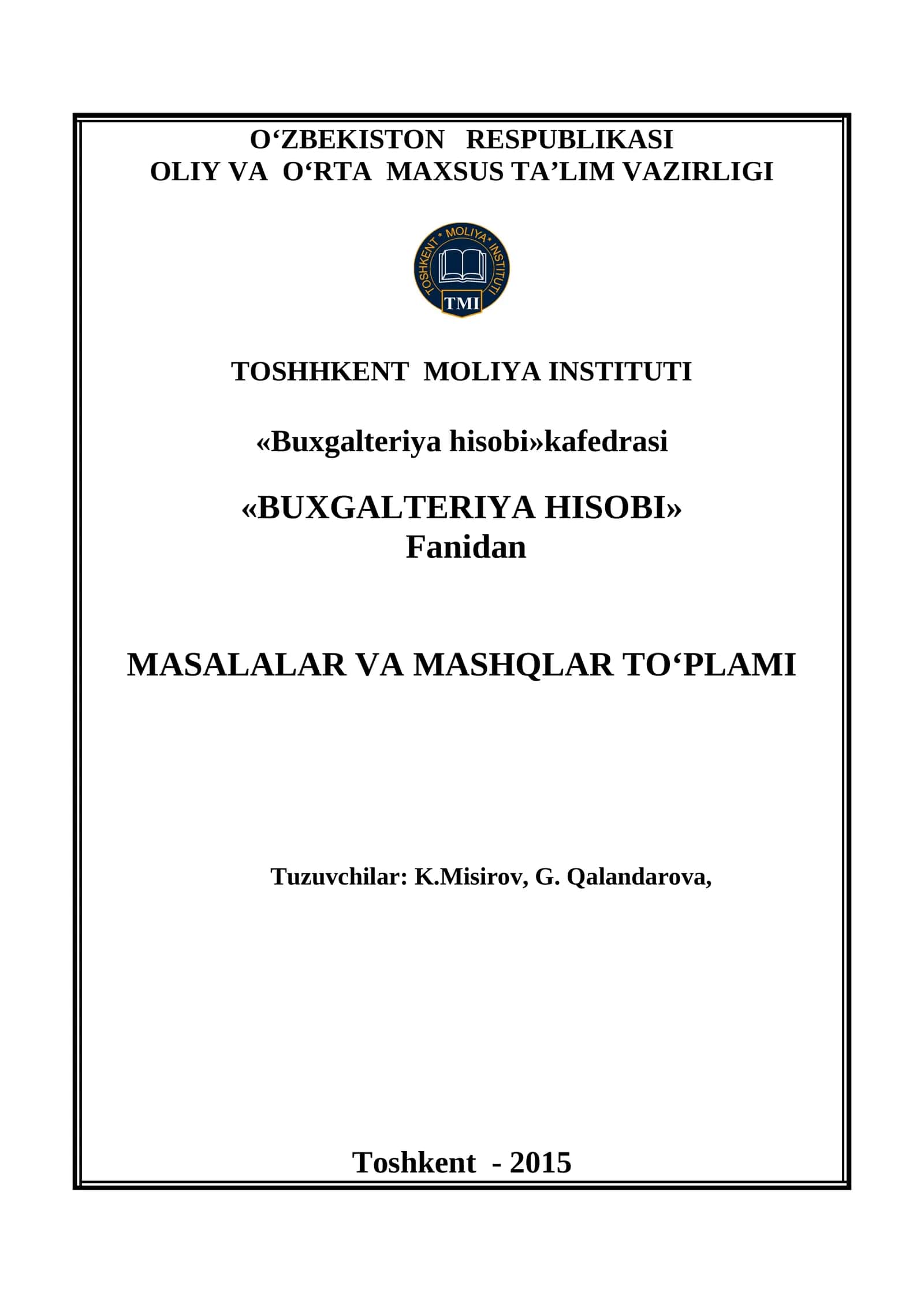 MASALALAR VA MASHQLAR TO'PLAMI