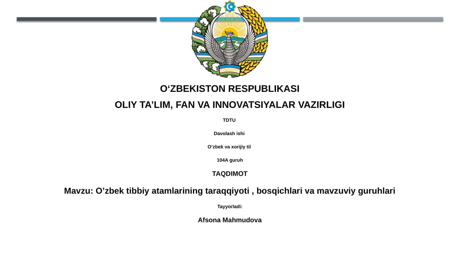 O'zbek tibbiy atamlarining taraqqiyoti, bosqichlari va mavzuviy guruhlari