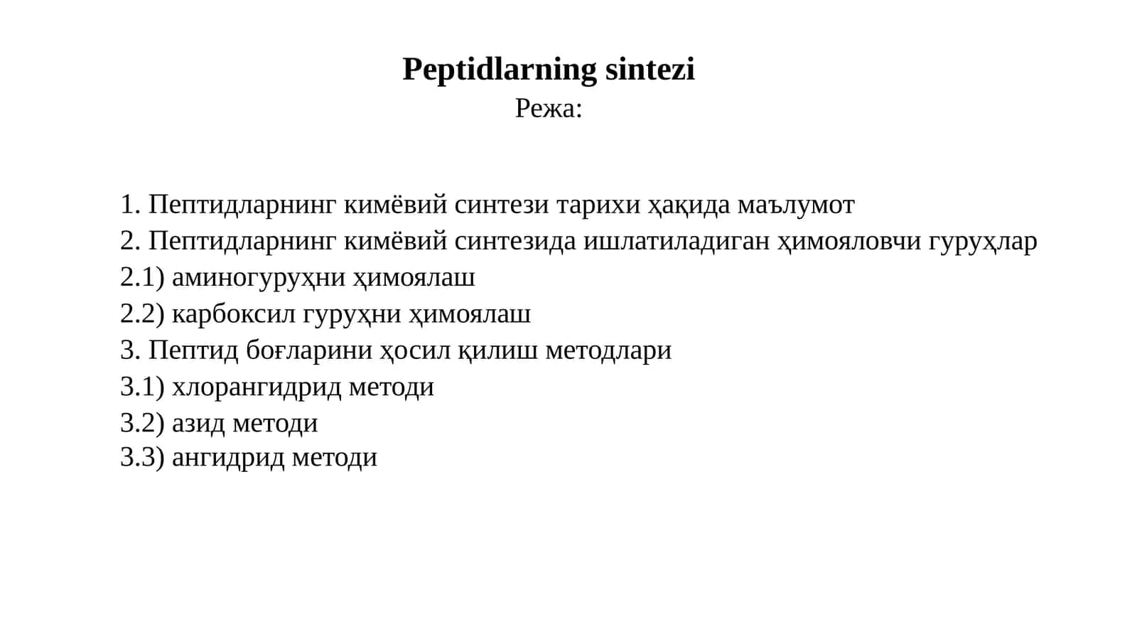 Peptidlarning kimyoviy sintezi