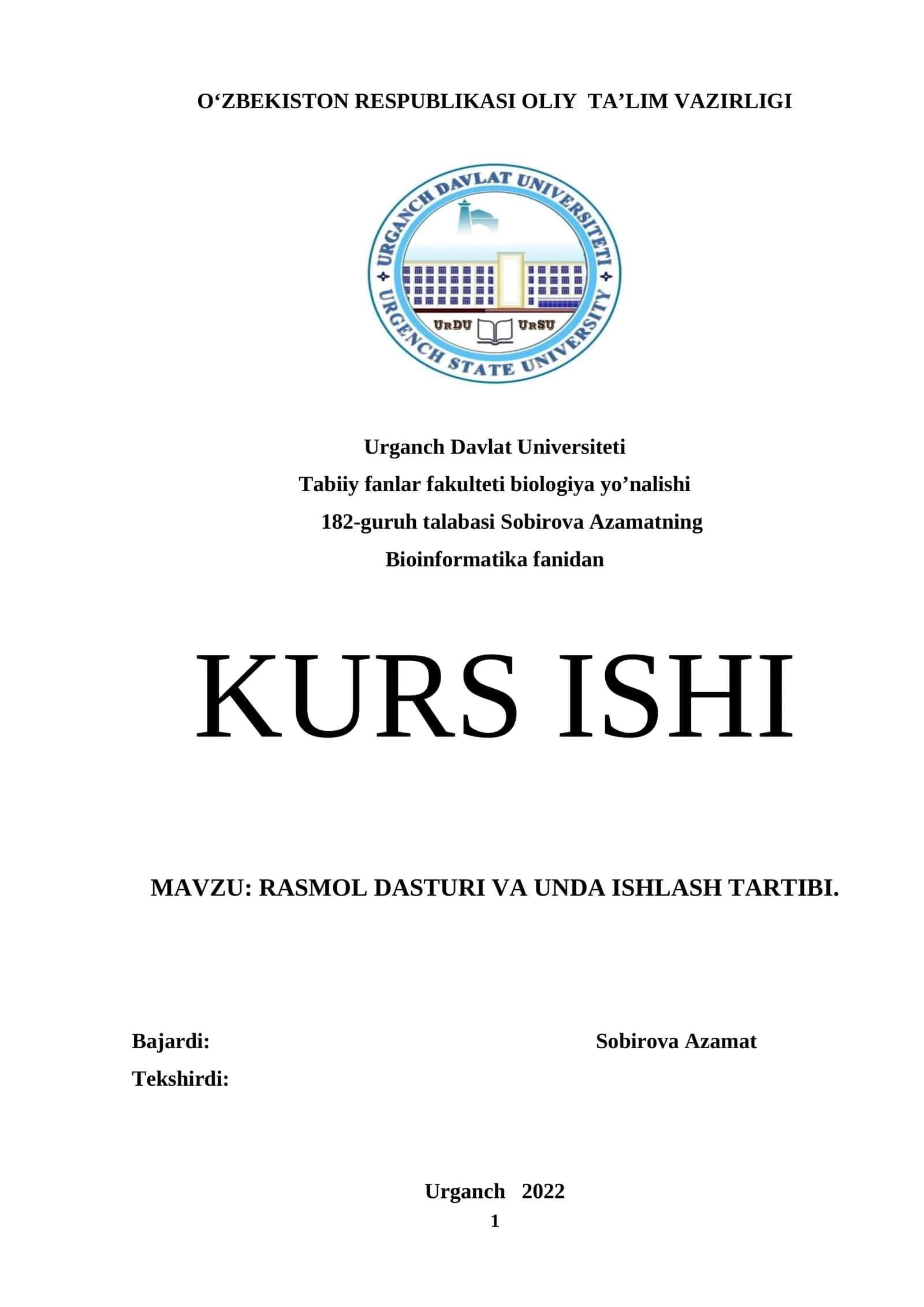 RasMol dasturi va unda ishlash tartibi