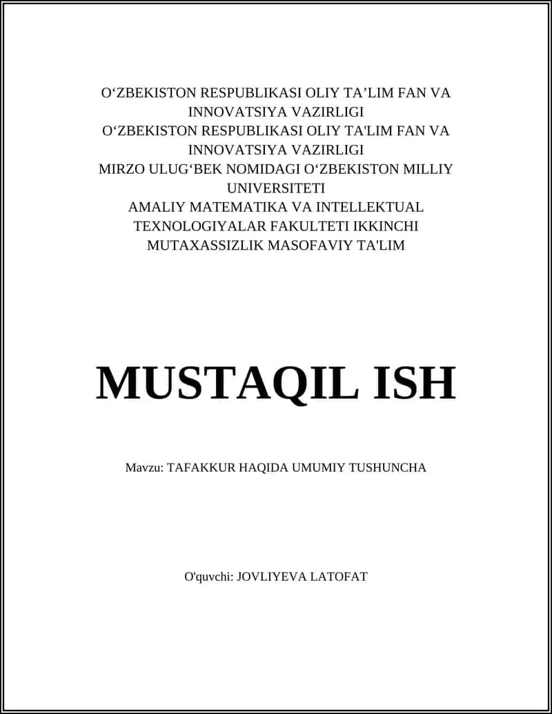 TAFAKKUR HAQIDA UMUMIY TUSHUNCHA