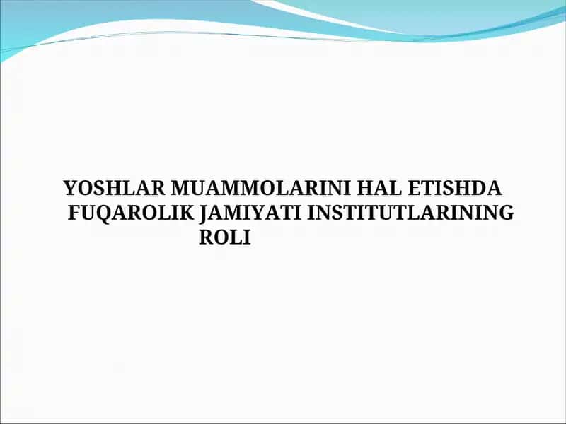 YOSHLAR MUAMMOLARINI HAL ETISHDA FUQAROLIK JAMIYATI INSTITUTLARINING ROLI