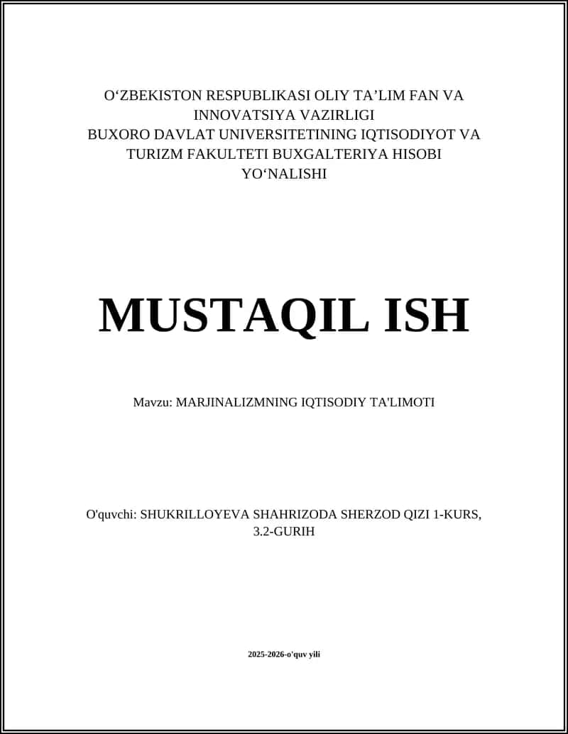 MARJINALIZMNING IQTISODIY TA'LIMOTI